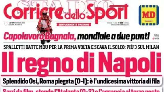 La prima pagina del Corriere dello Sport: "Regno di Napoli, Lazio padrona"