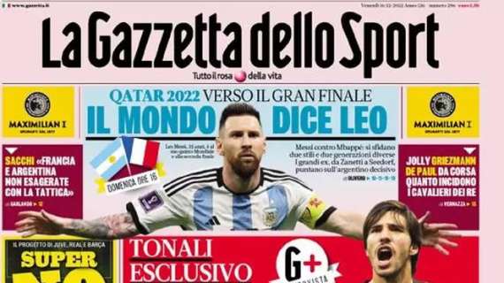 La Gazzetta dello Sport apre con le parole di Tonali: "Ho il Diavolo in corpo"