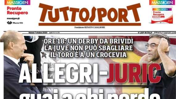 Tuttosport titola: "Inter, occhio a Thiago. Milan, trappola Gila. Bologna e Genoa arbitri del duello"