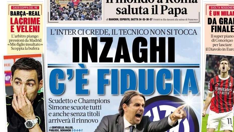 "Zero titoli? Inzaghi rinnova lo stesso": la prima pagina de La Gazzetta dello Sport