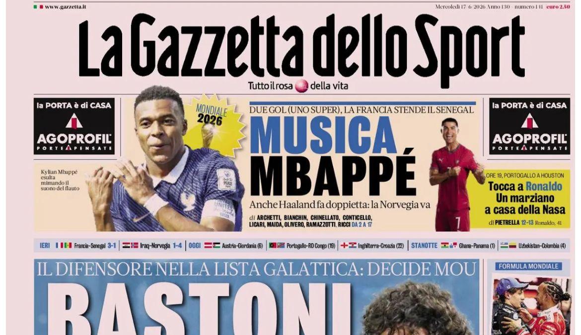 Le prime pagine dei quotidiani sportivi di oggi, mercoled 17 giugno