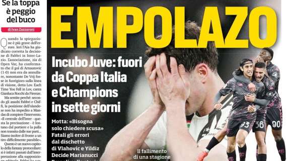 "Disastro storico", le prime pagine dei quotidiani sportivi del 27 febbraio affossano la Juve