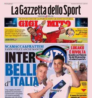 La Gazzetta dello Sport in apertura: "Scamacca e Frattesi belli d'Italia: l'Inter fa felice Mancini"