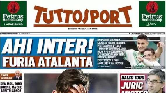 L'apertura di Tuttosport dopo il ko con il Sassuolo: "Ahi Inter!"