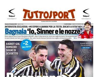 Tuttosport in apertura: "Buon anno Juve!". La Signora avvicina l'Inter e sogna lo Scudetto