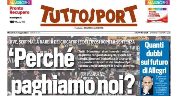 La prima pagina di Tuttosport: "Coppa da Inter, ma c'è il cuore viola"