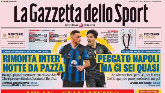 Pazza Inter, rimonta incredibile a Lisbona col Benfica: le prime pagine del 30 novembre