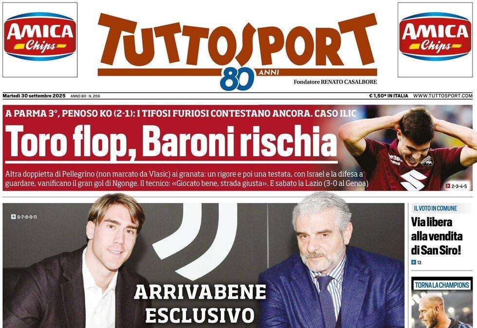 "Veleno Inter": la prima pagina di Tuttosport sulle parole di Dimarco su Inzaghi
