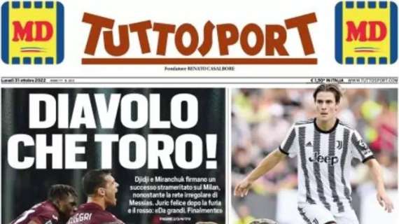 Milan sconfitto a Torino, l'apertura di Tuttosport: "Diavolo che Toro!"