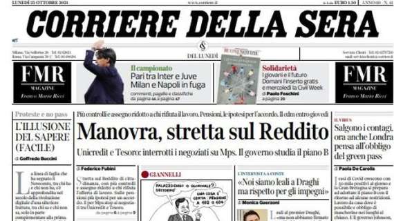 Il Corriere della Sera in prima pagina: "Pari tra Inter e Juve, Milan e Napoli in fuga"  