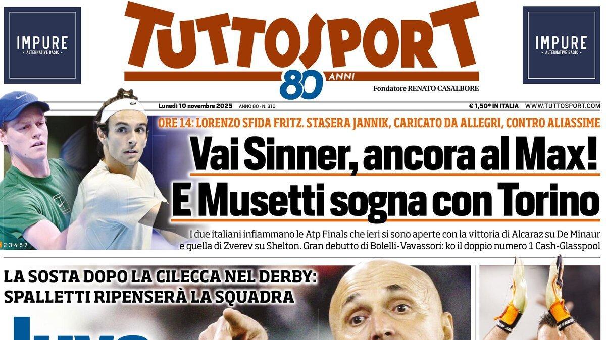 "Conte sbrocca. La Roma vola, anche l'Inter sale in vetta": Tuttosport in prima pagina