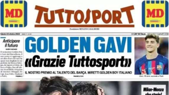 La prima pagina di Tuttosport: "Inter a Firenze senza Lukaku" 