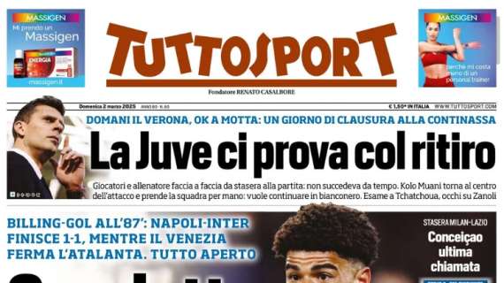 "L’Inter si spegne, il Napoli no. Scudetto sospeso": la prima pagina di Tuttosport