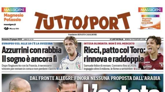 La prima pagina di Tuttosport: "Lukaku-Inter, l'assist di Thuram"