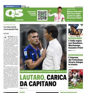 Lautaro, carica da capitano. La prima pagina del QS - Quotidiano Sportivo
