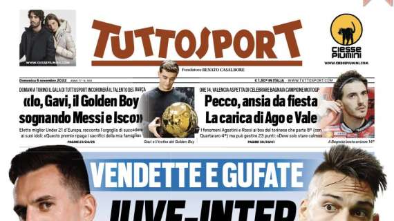 La prima pagina di Tuttosport: "Vendette e gufate: Juve-Inter fa paura"