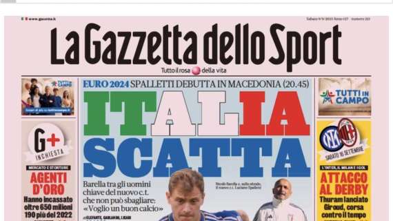 La prima pagina della Gazzetta dello Sport: "Attacco al derby. Thuram lanciato, corsa contro il tempo per Giroud"