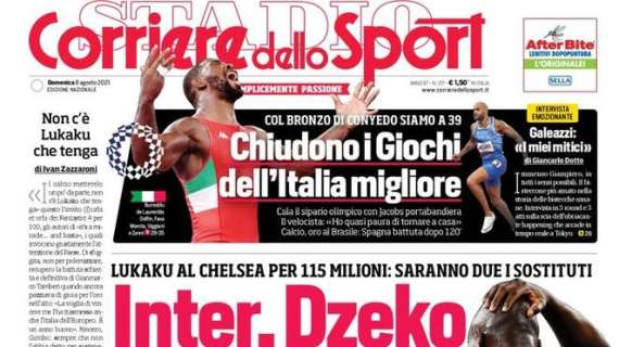 Il Corriere dello Sport in apertura: "Inter, Dzeko con Zapata: saranno due i sostituti di Lukaku"