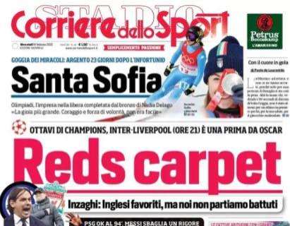 Il Corriere dello Sport in apertura su Inter-Liverpool: "Reds Carpet"