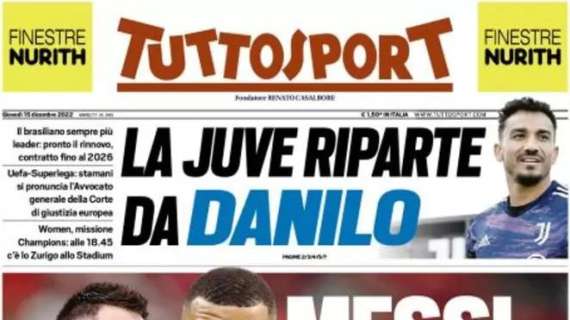 L'apertura di Tuttosport: "Messi, a te Mbappe: i numeri 10 più forti"