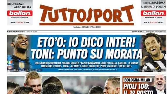 Tuttosport in apertura con le parole di Eto'o: "Derby d'Italia, io dico Inter!"
