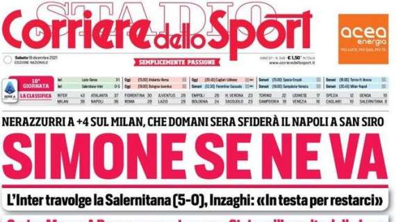 L'apertura del Corriere dello Sport : "Simone se ne va"