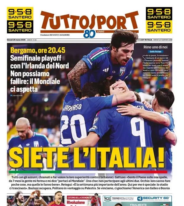 "Siete l'Italia, non possiamo fallire! Lucio chiama Alisson, Rudiger e...", la prima pagina di Tuttosport.