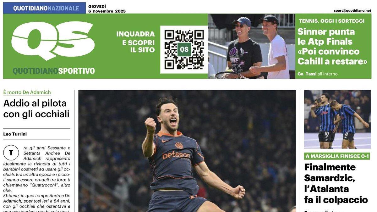 "L'Inter sorride dalla vetta, l'Atalanta fa il colpaccio", la prima pagina del Quotidiano Sportivo