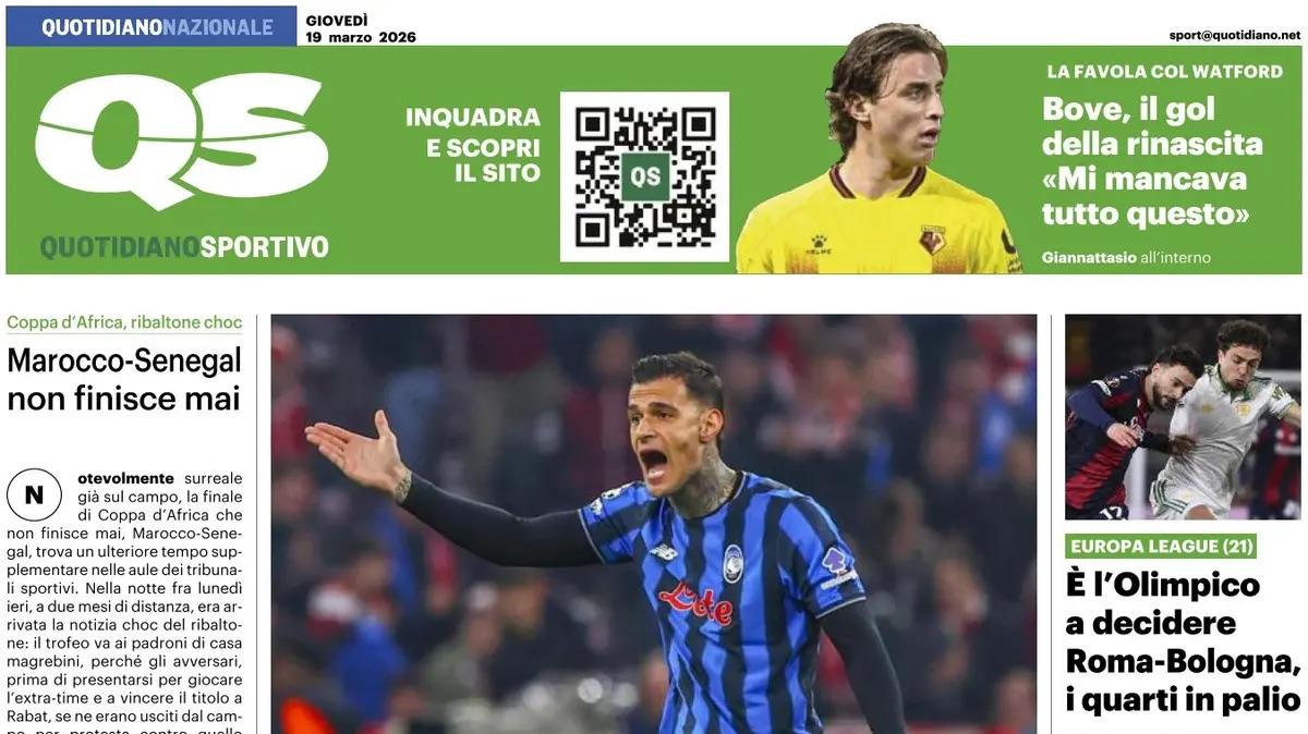 "L'Inter sorride, niente nazionale per Lautaro! Roma-Bologna, quarti in palio", la prima pagina del QS