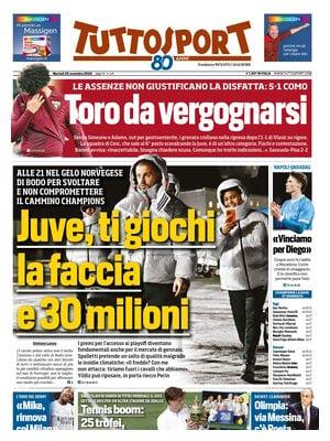 "Toro da vergognarsi, Juve ti giochi la faccia", la prima pagina di TuttoSport.
