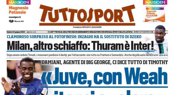 Milan, altro schiaffo. Tuttosport in apertura: "Thuram è Inter, clamoroso sorpasso al fotofinish"