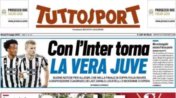 Tuttosport in taglio alto: "Con l'Inter torna la vera Juve". Allegri recupera molti uomini