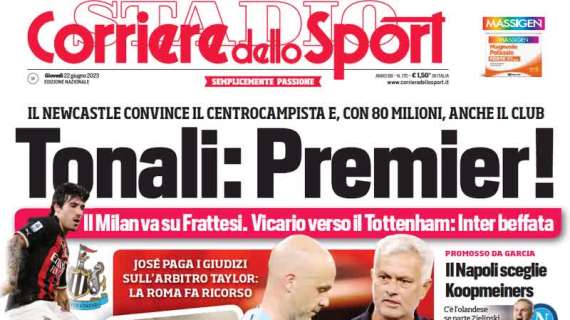 L’apertura del Corriere dello Sport: “Beffa Inter: Milan su Frattesi, Vicario al Tottenham”