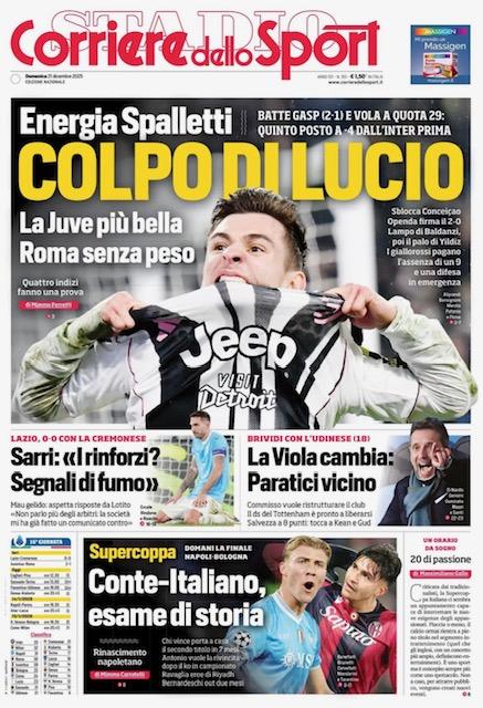 "Colpo Juve, a -4 dall'Inter. Conte-Italiano per la storia": Corriere dello Sport in prima pagina