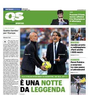 La prima pagina del QS - Quotidiano Sportivo: "Milan-Inter, è una notte da leggenda"