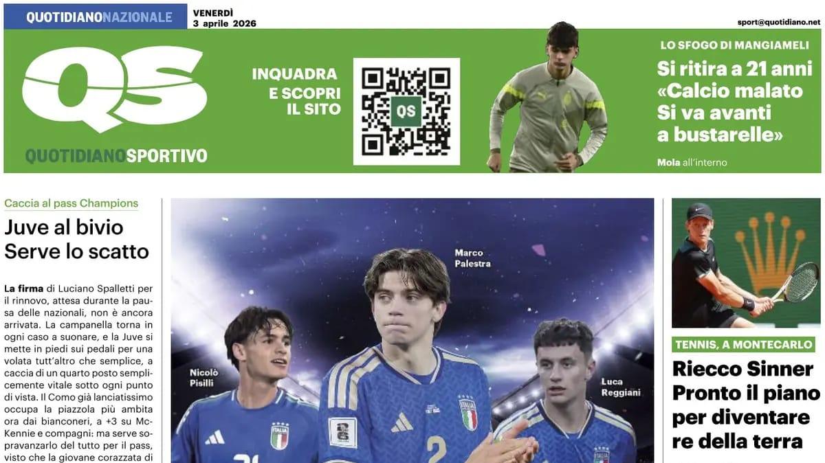 "Italia, resta solo il futuro. Leao-Lautaro, Milan ed Inter aspettano i big": la prima pagina del Quotidiano Sportivo