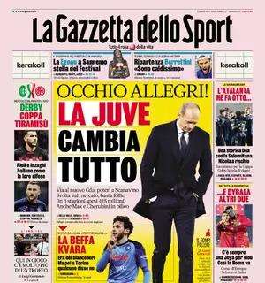 La Gazzetta titola in apertura: "Coppa tiramisù, Pioli e Inzaghi ballano come le loro difese"