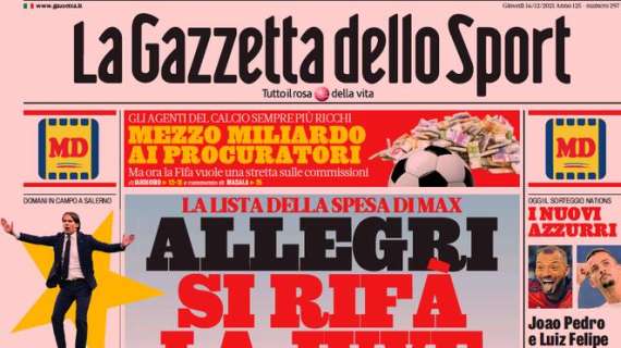 La prima pagina de La Gazzetta dello Sport: "Stelle Inter, operazione 20° scudetto"