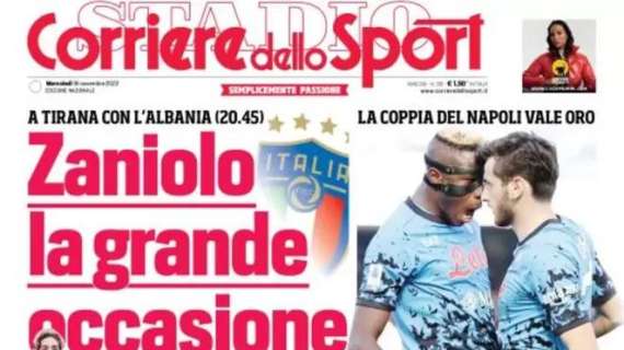 La prima pagina del Corriere dello Sport: l'Italia torna in campo con l'Albania