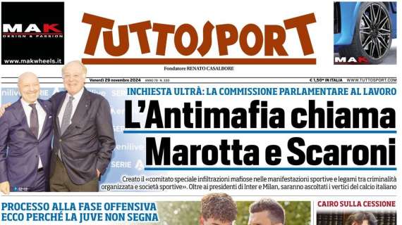 Inchiesta ultrà, la Commissione è al lavoro. La posizione di Inzaghi: la prima pagina di TuttoSport