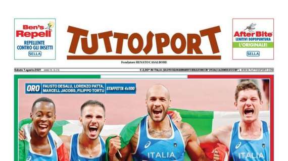 L'apertura di Tuttosport: "Non svegliateci". Trionfo azzurro a Tokyo