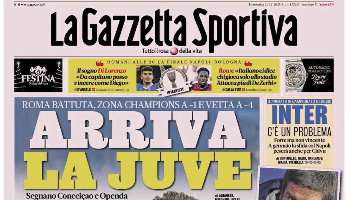 "Inter, c'è un problema. Tra primato in campionato e dubbi": La Gazzetta dello Sport in prima pagina