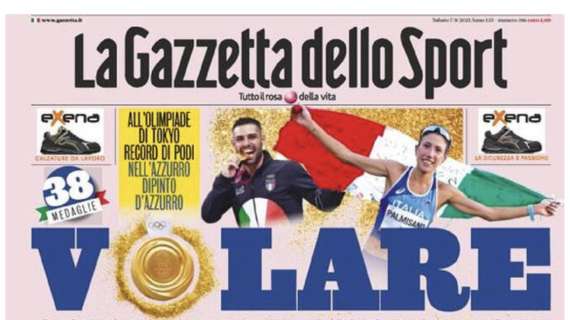 L'apertura de La Gazzetta dello Sport: "Volare". Italia d'oro nella 4x100