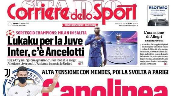 Il Corriere dello Sport in prima pagina: "L'ora di Dzeko e Lautaro. Correa nella ripresa" 