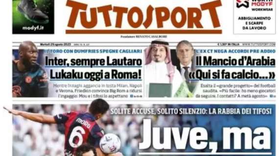 La prima pagina di Tuttosport: "Inter, sempre Lautaro! Lukaku oggi a Roma"