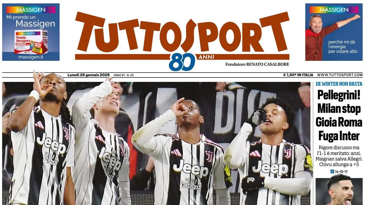 La Juve schianta il Napoli, Milan stop: fuga Inter, Chivu allunga a +5. La prima pagina di Tuttosport