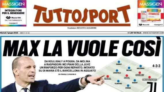 La prima pagina di Tuttosport: "Skriniar ko in Nations, allarme all'Inter"