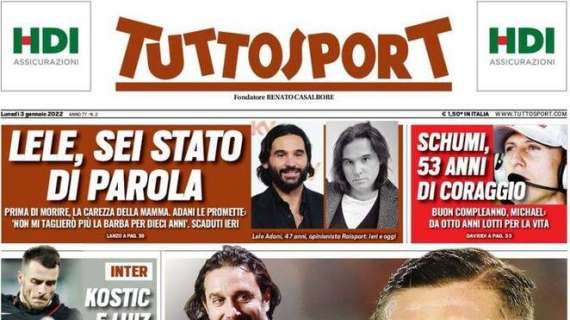 La prima pagina di Tuttosport: "Inter, Kostic e Luiz Felipe!" 