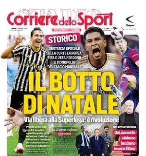 Il Corriere dello Sport in prima pagina: "Il botto di Natale, via libera alla Superlega. E' rivoluzione"