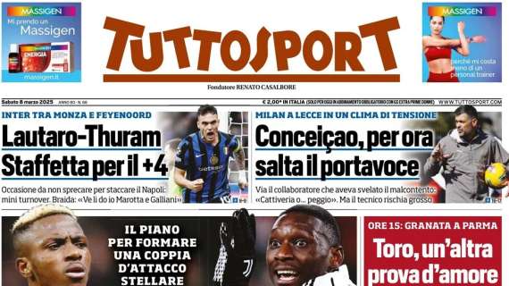 L'Inter vuole una notte a +4. Inzaghi limita il turnover. La prima pagina di Tuttosport